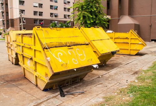 Front view of a skip truck at a depot